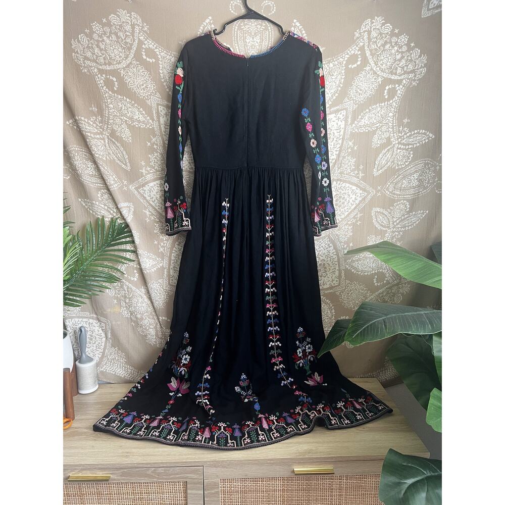 Ulla Johnson Irina Dress Black Folk Embroidered Silk Maxi Size 4 - Picture 5 of 14